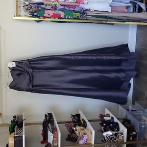 David's Bridal Strapless Satin Formal Gown in Dark Charcoal